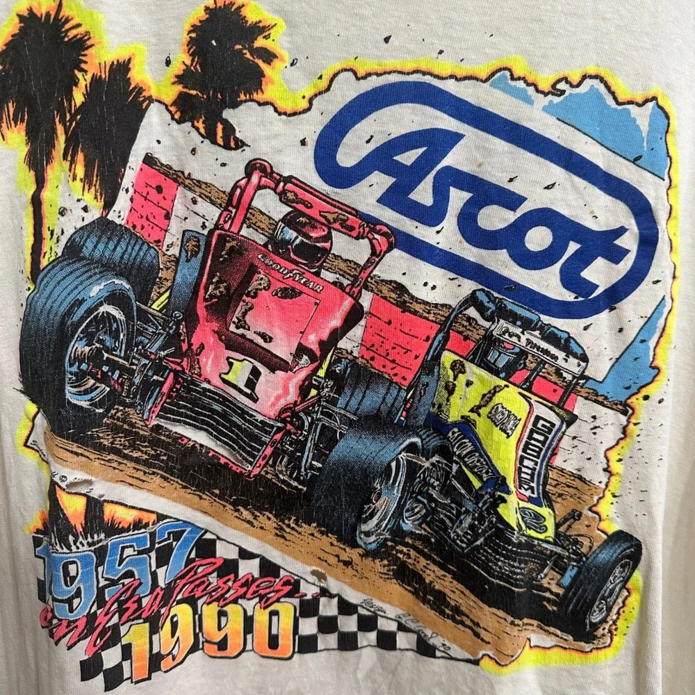 Stedman Ascot Park Speedway T-Shirt Mens XL White 1990 Vintage Racing Distressed